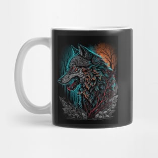 Wolf with blue and orange sky Mug